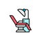 Vector dentist chair, medical equipment flat color line icon.