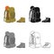 Vector design of backpack and boot logo. Set of backpack and trekking vector icon for stock.