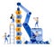Vector Design of Build Teamwork with strategies. solving puzzles for cooperation. construction and heavy equipment. illustration