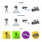 Vector design of camcorder and camera icon. Set of camcorder and dashboard stock symbol for web.