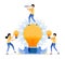 Vector Design of find and explore ideas. man standing on light bulb. people holding light bulb. enlightened thinking. illustration