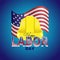 Vector design of happy labor day greetings with illustrations of industrial yellow helmets and us flags