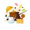 Vector design with infographic coffee and sweets flat icons.