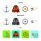 Vector design of journey and seafaring icon. Set of journey and vintage stock symbol for web.