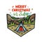 Vector design with Merry Christmas In July inscription and camp tent in nature