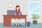 Vector design of office environment with woman working