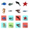 Vector design of sea and animal icon. Set of sea and marine vector icon for stock.