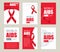 Vector design set with cards and template with red ribbon, earth planet and text. AIDS Awareness symbols in sketch style.
