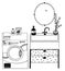 Vector design set of washer, wash basin with crates and mirror