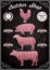 Vector diagram cut carcasses chicken, pig, cow, lamb