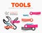 Vector diagram elements set of tools concept icons with plastic paper style stickers