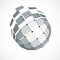 Vector dimensional wireframe low poly object, spherical gray facet shape with black grid. Technology 3d mesh element made using s