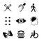 Vector disabled signs with deaf, dumb, mute, blind, braille font, mental disease