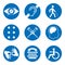 Vector disabled signs with deaf, dumb, mute, blind, braille font, mental disease, low vision, wheelchair icons