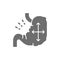 Vector distended stomach, abdominal distension grey icon.