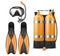 Vector diver equipment, snorkel mask and flippers