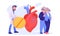 Vector of a doctor offering heart medication to a senior couple