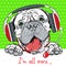 Vector dog Bullmastiff with phone headset