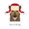 Vector dog head in winter new year christmas flapped hat