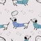 Vector dog seamless pattern. The dog is looking for a bone.