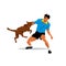 Vector Dog training. Biting pet and person.. Cartoon Illustration.