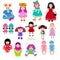 Vector doll toy cute girl female set illustration childhood baby dress face child beautiful dollhouse children baby