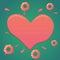 Vector donut valentines day design in mint green and pink gradient colors with heart