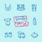 Vector doodle baby icons set. Cute hand drawn collection of kids objects