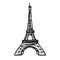 Vector doodle black Eifel Tower hand drawn landmark symbol of Paris, France. Great for french invitations, greeting