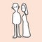 Vector Doodle couple cartoon man and woman icon, unpredictable emotion, flat graphic illustration, black ink line