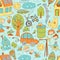 Vector doodle cute seamless pattern of ecology and family. Natur