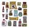 Vector doodle grocery store products. Hand drawn scetch icons. Food and drink. Natural canned, bakery and cereal