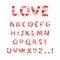 Vector Doodle Hand Drawn Font Made of Little Hearts, Cute Illustration, Type Set Template Isolated on White, Red Color.