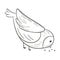 Vector doodle illustration of cartoon cute bird pecking grain isolated on white.