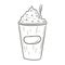 Vector doodle illustration of paper cup with milkshake and straw