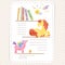 Vector doodle page for kids and children. Pony and books.