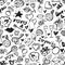 Vector doodle romantic seamless pattern. Black and white watercolor, ink valentines day background.