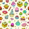 Vector doodle seamless pattern with bake and sweets.