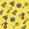 Vector doodle seamless pattern with toys. Hand draw collection of toys icons for baby shower or scrapbook. Cute