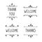 Vector Doodle Signs: Welcome, Thanks and Thank You, Black Outline Drawings Isolated.