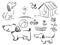 Vector doodle sketch dog, bird, element of yard