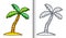 Vector doodle style green palm tree. Coloring book pages with clear lineart and colored sample