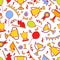 Vector doodle winner seamless pattern. Hand drawn colorful objec