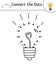 Vector dot-to-dot and color activity with cute light bulb. Back to school connect the dots game. Line drawing of clever brain or