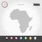 Vector Dots Map of Africa. Simple Silhouette of Africa. Realistic Vector Compass. Multicolored Map Pins