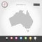 Vector Dots Map of Australia. Simple Silhouette of Australia. Realistic Vector Compass. Multicolored Map Pins