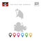 Vector Dotted Map of Antigua and Barbuda. Simple Silhouette of Antigua and Barbuda. National Flag. Map Markers Set