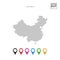 Vector Dotted Map of China. Simple Silhouette of China. Set of Multicolored Map Markers