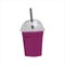 Vector drawing of berry smoothie in a takeaway plastic glass. Illustration for design fast food menu. Isolated icons