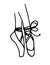 Vector drawing of a black line ballerina`s legs in pointe shoes with a bow drawn in the doodle style on a white background for th